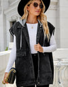 Hooded Sleeveless Denim Top with Pockets
