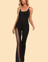 Spliced Mesh Spaghetti Strap Jumpsuit