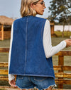 Pocketed Button Up Sleeveless Denim Jacket