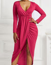 High-low Ruched Surplice Long Sleeve Dress