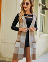 Plaid Open Front Sleeveless Cardigan with Pockets