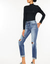 Kancan High Waist Distressed Hem Detail Cropped Straight Jeans