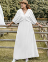 Plus Size Swiss Dot V-Neck Three-Quarter Sleeve Dress