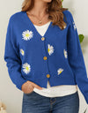 Flower Button Front Dropped Shoulder Cardigan