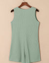 Waffle-Knit Half Button Sleeveless Romper with Pockets