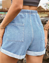 Drawstring High Waist Denim Shorts with Pockets