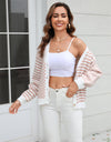 Button-Down Stripe & Plaid Contrast Pattern Cardigan