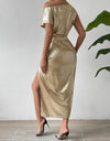 Slit One Shoulder Short Sleeve Midi Dress
