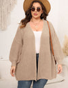 Plus Size Open Front Dropped Shoulder Knit Cardigan