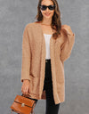 Pocketed Open Front Long Sleeve Cardigan