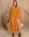 Plus Size Printed Slit Long Sleeve Dress