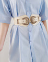 Shell Double Buckle Elastic Wide Belt