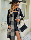 Plaid Open Front Sleeveless Cardigan with Pockets