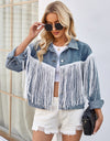 Tassel Button Up Dropped Shoulder Denim Jacket