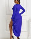 High-low Ruched Surplice Long Sleeve Dress