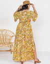 Floral V-Neck Short Sleeve Slit Dress