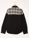 Plaid Pocketed Button Up Denim Jacket