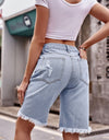 Raw Hem Distressed Denim Shorts with Pockets