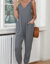 Spaghetti Strap Deep V Jumpsuit with Pockets