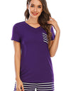 Striped Short Sleeve Top and Shorts Lounge Set