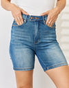 Judy Blue Full Size Tummy Control Double Button Bermuda Denim Shorts