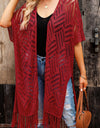 Openwork Open Front Cardigan with Fringes