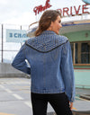 Studded Fringe Button Down Denim Jacket