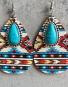 Turquoise Teardrop Shape Wooden Dangle Earrings