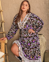 Plus Size V-Neck Balloon Sleeve Printed Midi Dress
