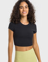 Round Neck Short Sleeve Cropped Sports T-Shirt