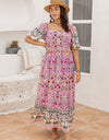 Plus Size Printed Square Neck Ruffle Hem Dress