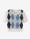 Argyle Round Neck Ribbed Trim Cardigan