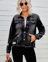 Distressed Raw Hem Denim Jacket