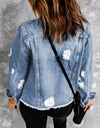 Distressed Raw Hem Denim Jacket