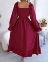 Smocked Square Neck Flounce Sleeve Dress