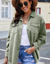 Button Up Pocketed Raw Hem Denim Jacket
