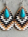 Turquoise Teardrop Shape Wooden Dangle Earrings