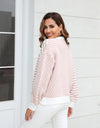 Button-Down Stripe & Plaid Contrast Pattern Cardigan