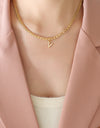 Brass Inlaid Zircon Letter Pendant Necklace