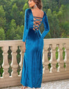 Tie Back Long Sleeve Slit Dress