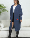 Lantern Sleeve Open Front Pocketed Cardigan